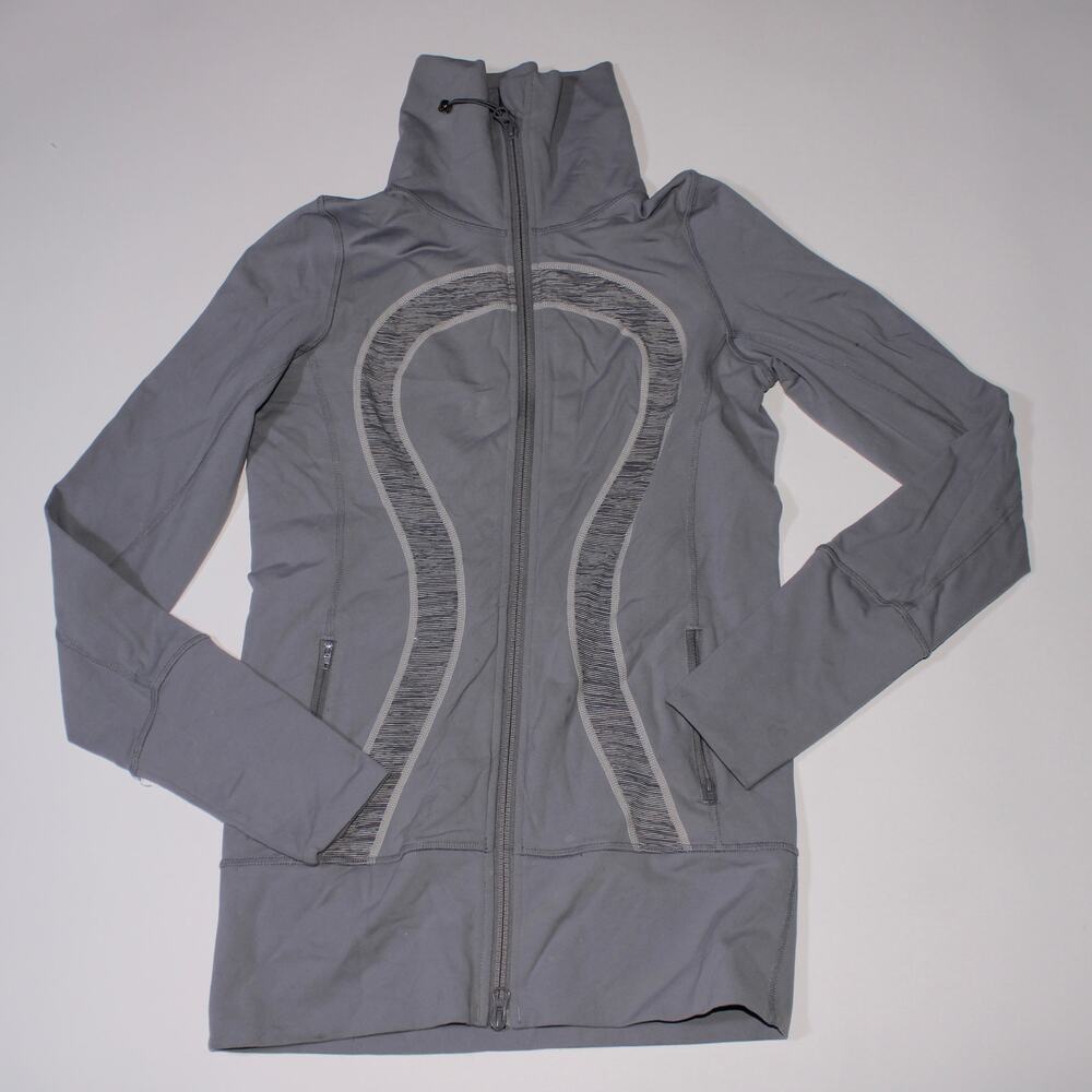 Lululemon In Stride Gray Zip Up Jacket With Gray Marl Size 4